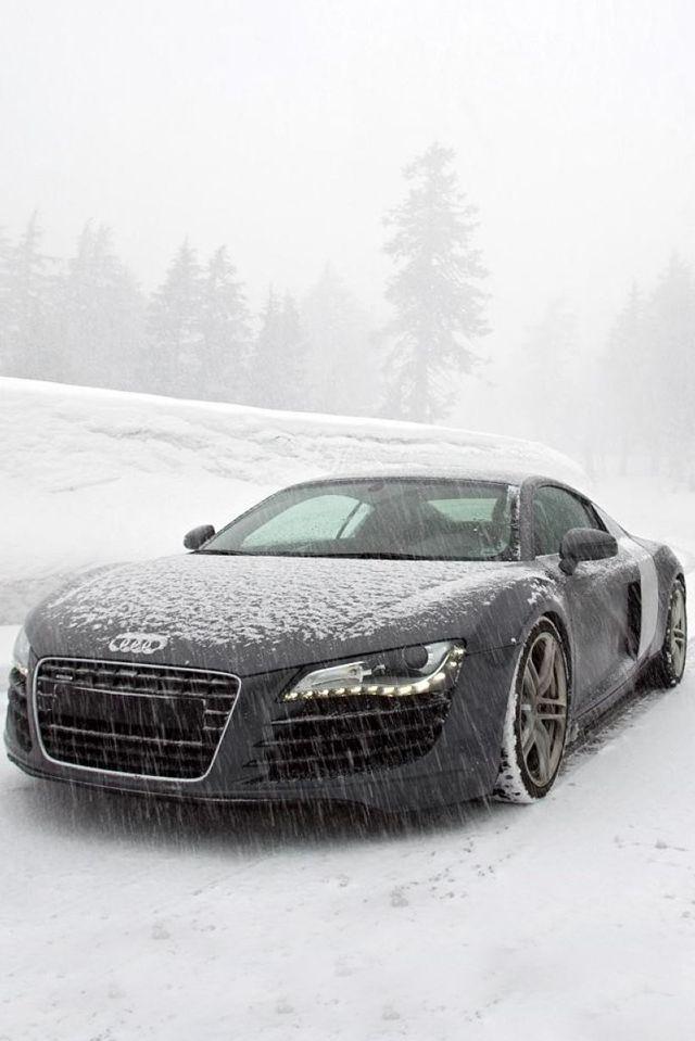 Audi R8 In Snow iPhone 4s Wallpaper