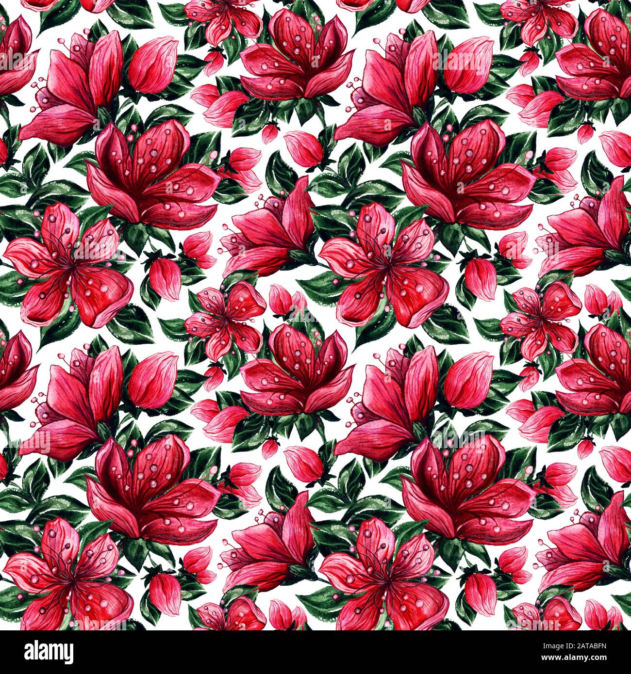 Japanese Cherry Or Red Sakura Pink Floral Drawings Seamless