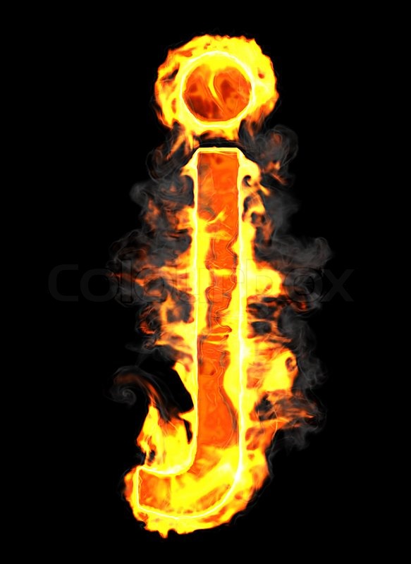  3d letter isolated on black background j burning and flame font j