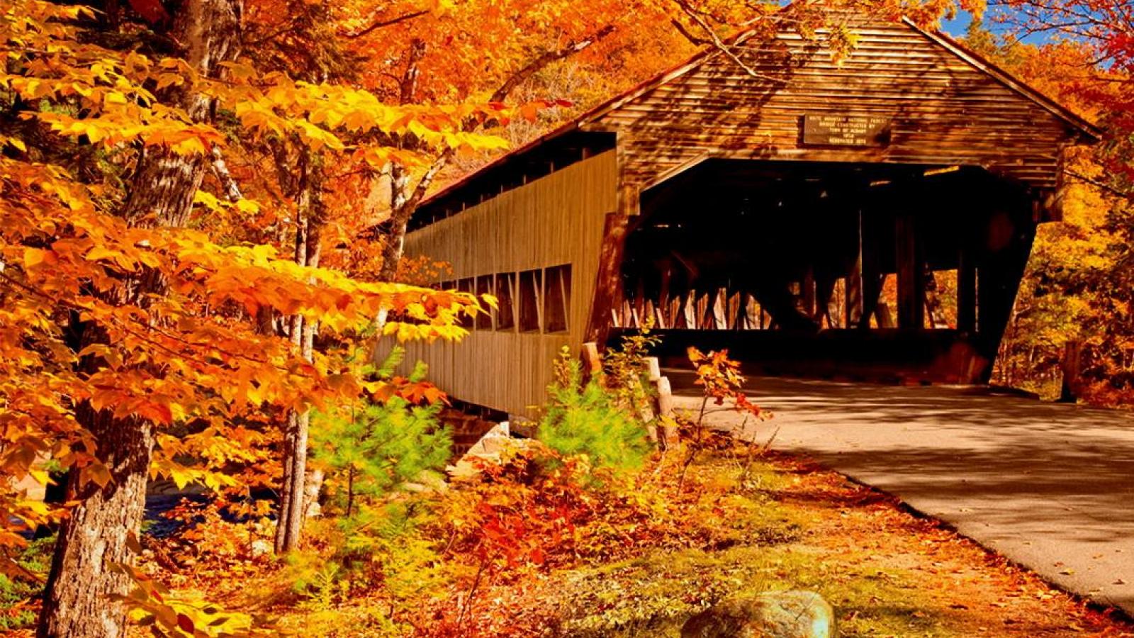 Autumn Covered Bridge Wallpaper Hq Desktop