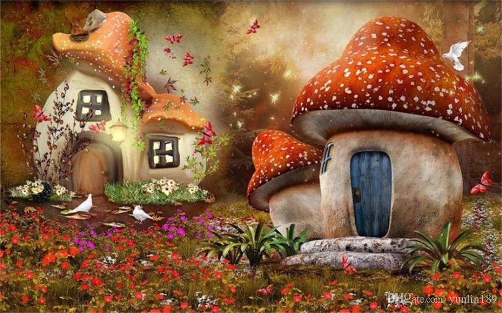 3d Wall Paper Fairy Tale Mushroom House Childrens Room Tv