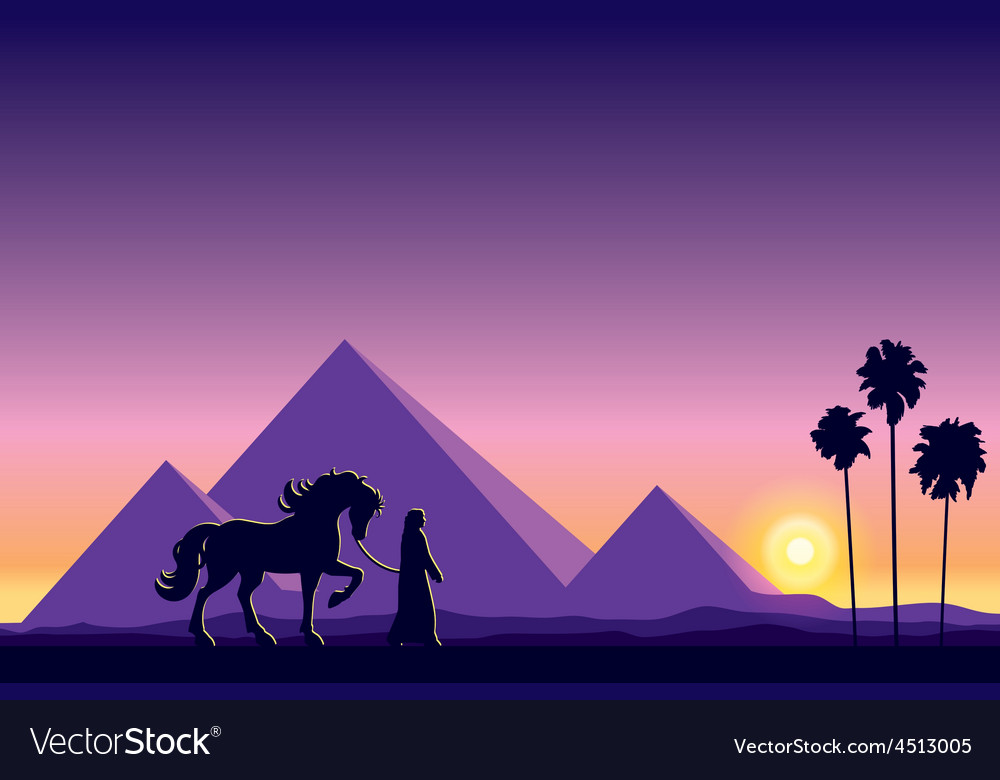 Egypt Great Pyramids On Sunset Background Vector Image