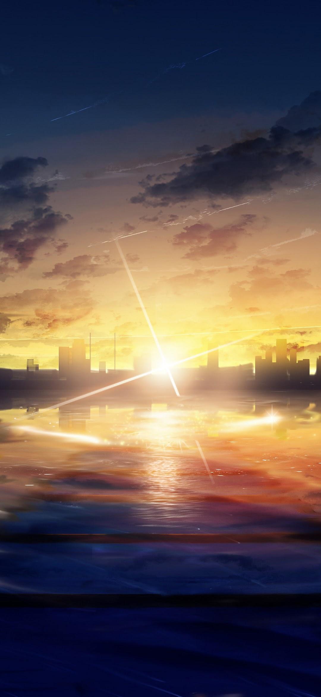 Sunrise Anime City Scenery Landscape 4k Wallpaper