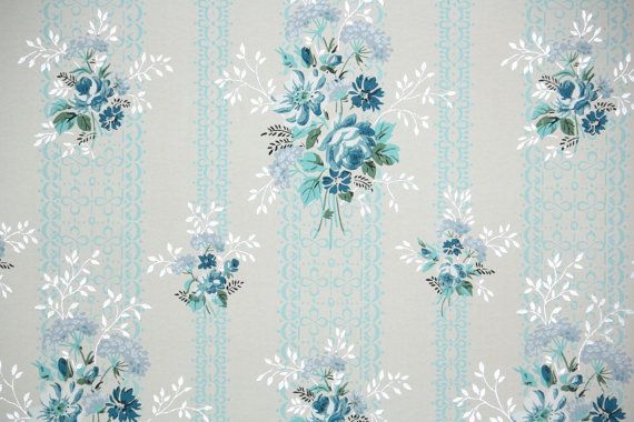 Vintage Wallpaper Floral With Blue Roses On A