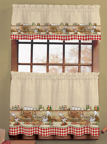 Italian Fat Chef Window Curtain Set Kitchen Valance Tiers