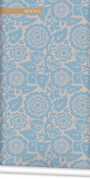 Block Print Blossom Wallpaper In Blue Fog By Milton King