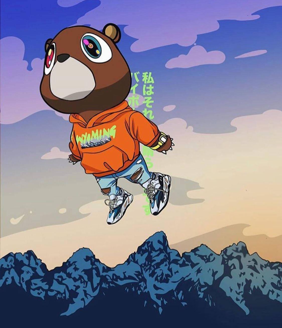 Kanye West Bear Floating Above Mountains Japanese