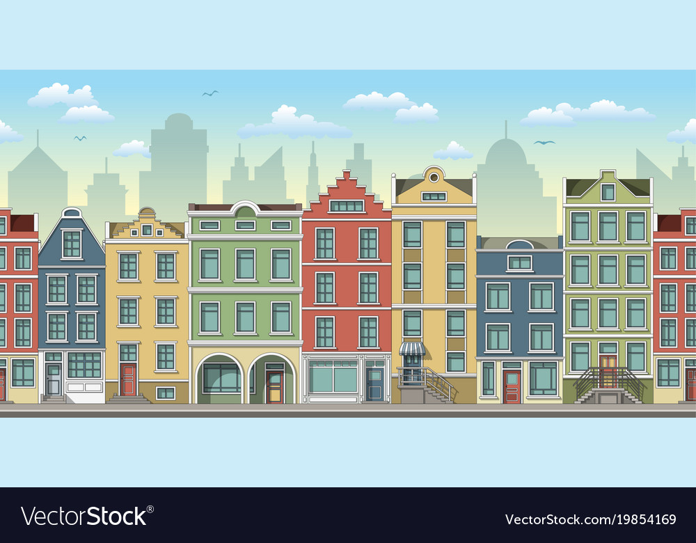 Seamless Cityscape Background With Old Houses Vector Image