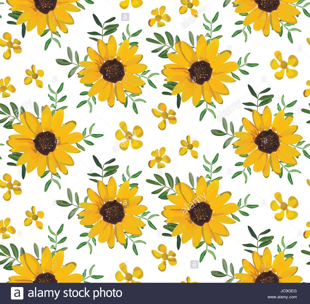 Seamless Pattern Yellow Sunflower On Beige Sun Flowers Kids Floral