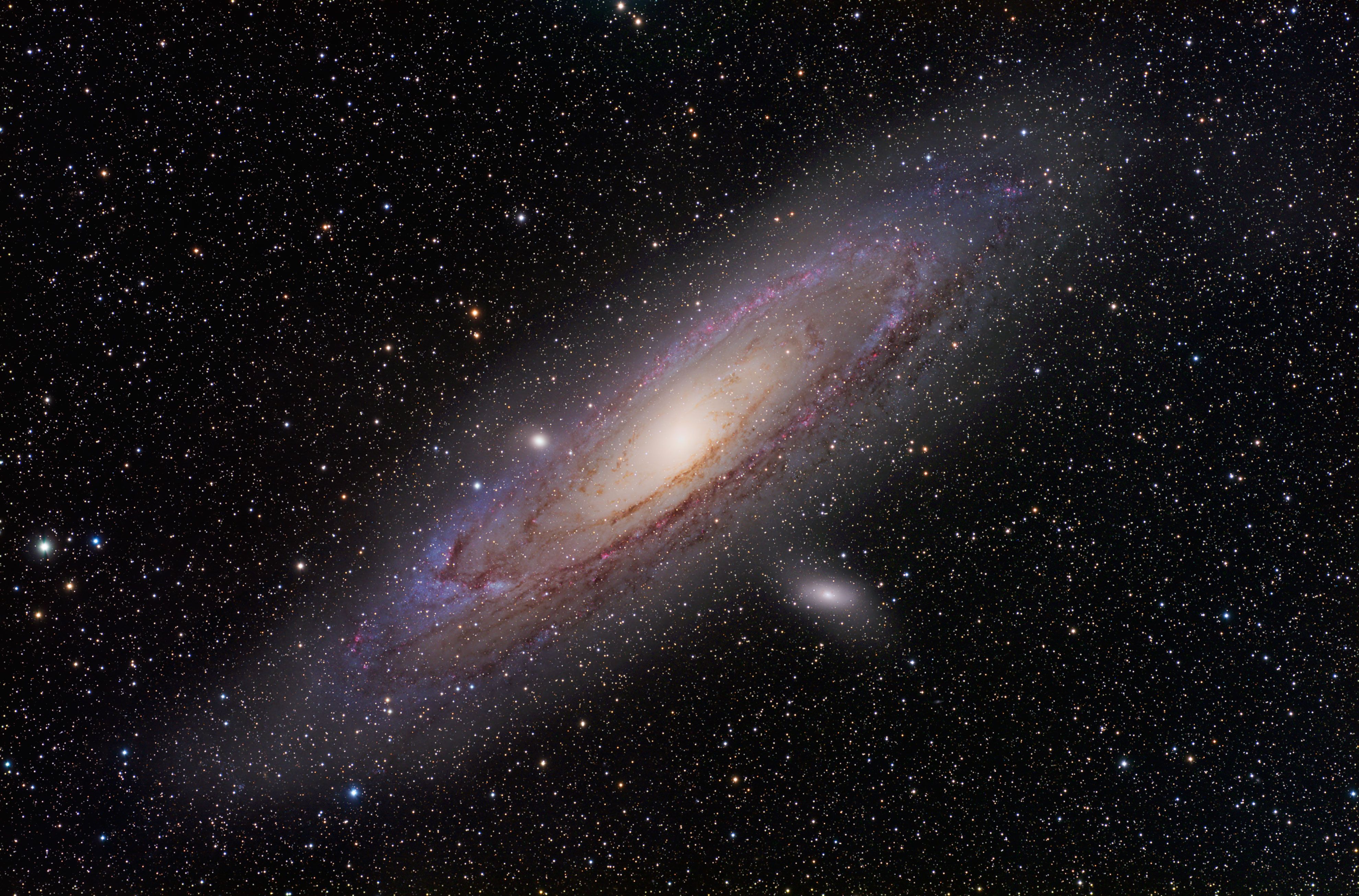 A stunning image of the Andromeda Galaxy, a spiral galaxy located approximately 2.537 million light-years from Earth in the constellation Andromeda