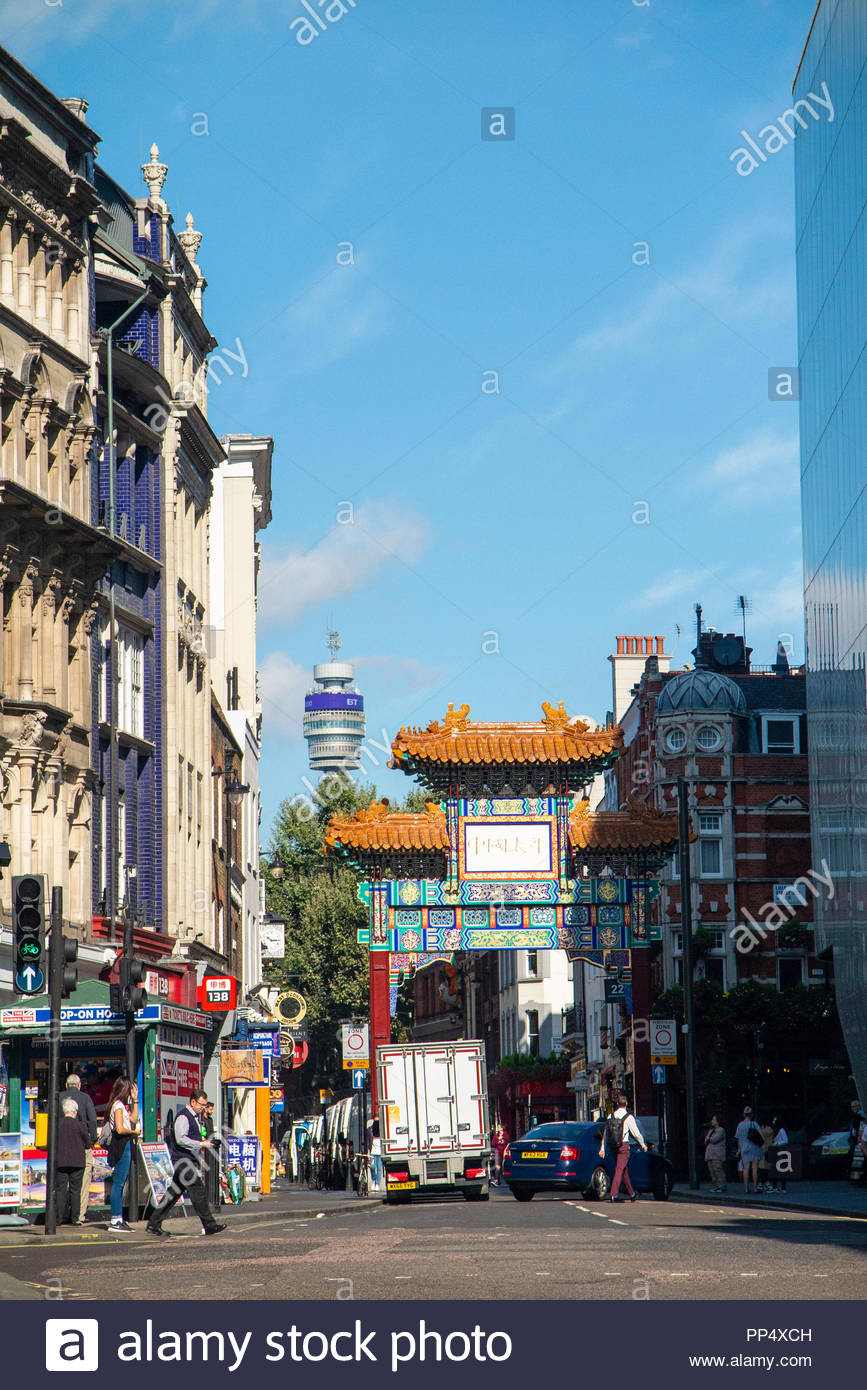 Chinatown In Soho London With The Bt Tower Background