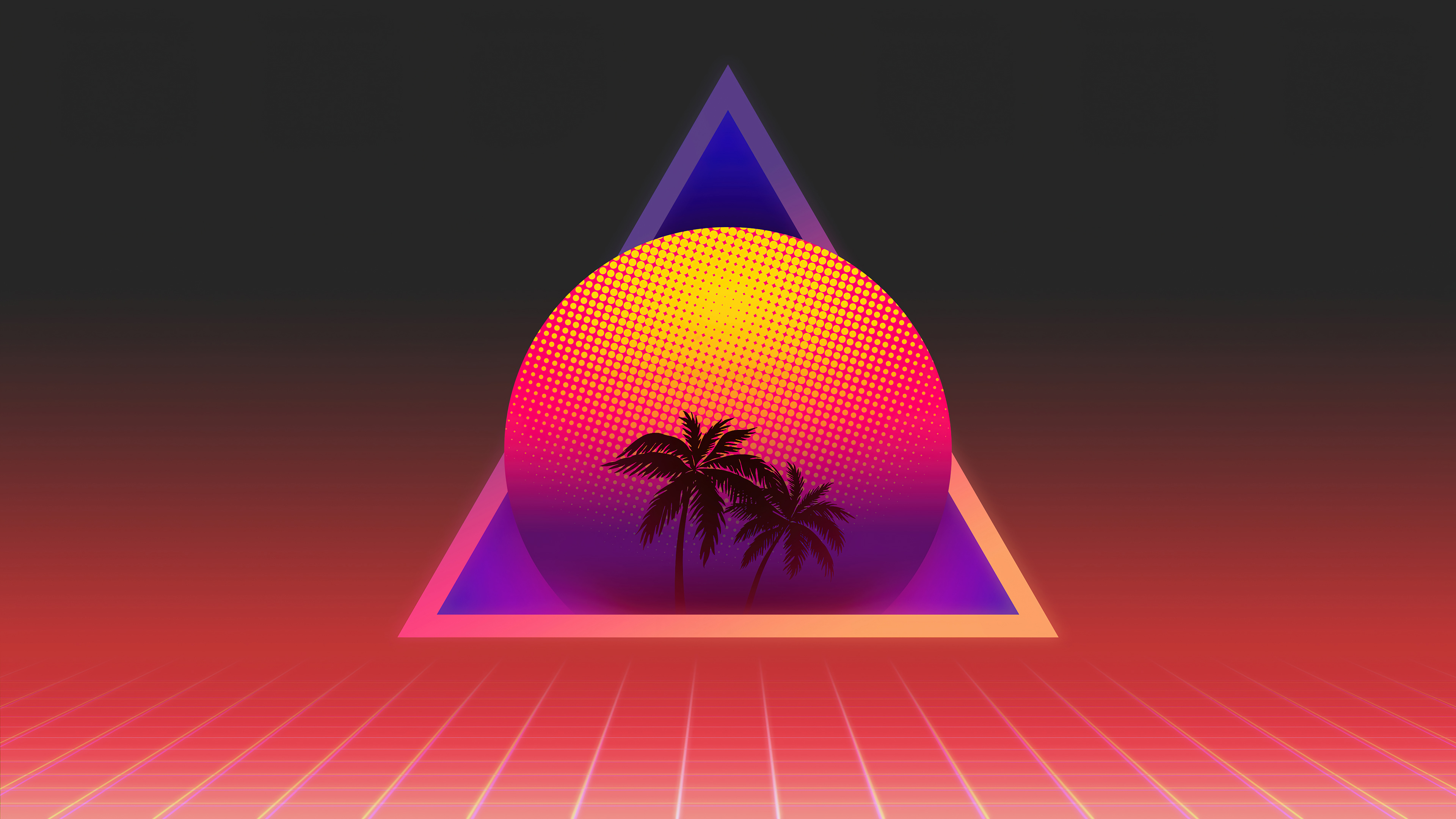 Sunset Palm Tree Digital Art Synthwave Vaporwave HD 4k Wallpaper
