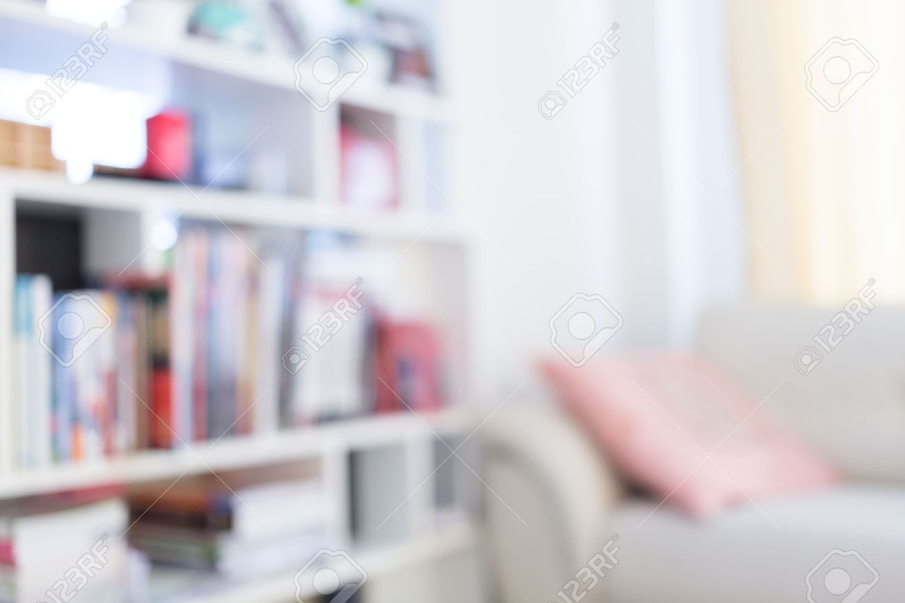 Blur Image Background Book Shelf And Sofa Furniture Interior