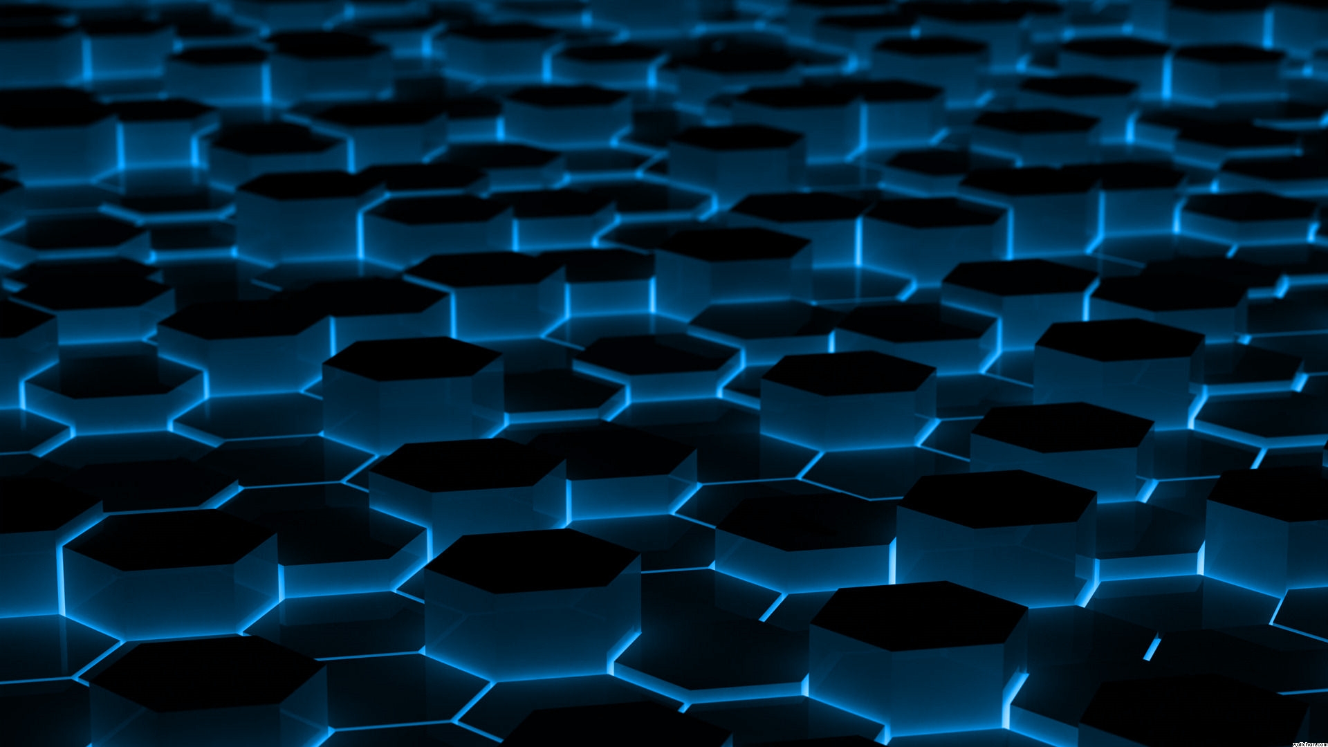 Wallpaper Hexagon Abstraction Blue Black Hexagons