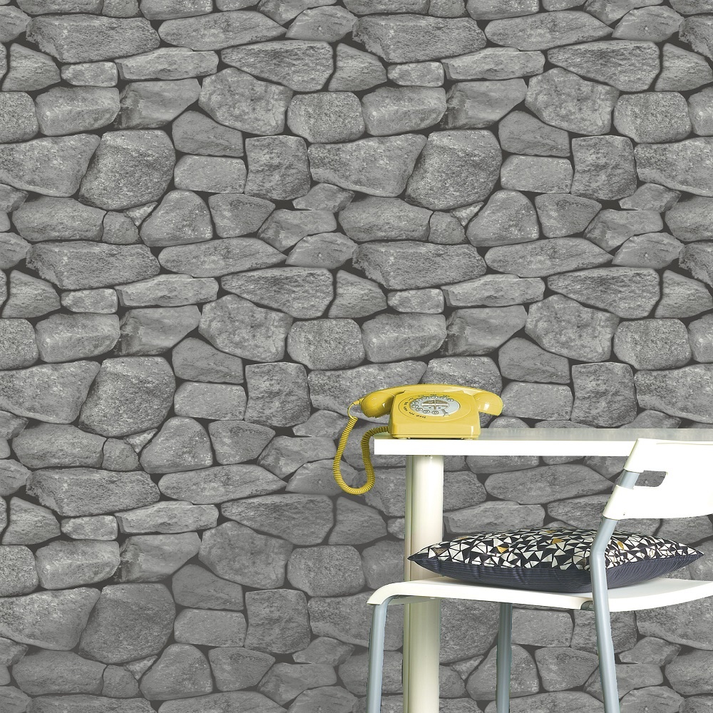 Holden Stones Grey Dry Stone Wall Rock Brick Effect Wallpaper