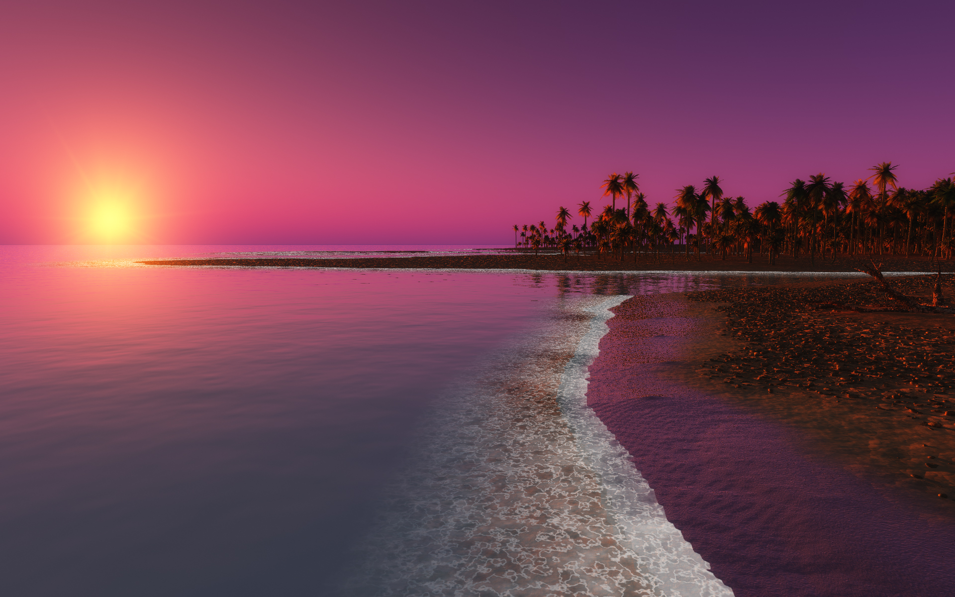 Red Sunset Over The Ocean Desktop Wallpaper
