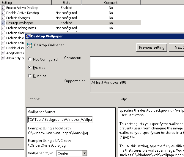 Free download Windows 7 desktop wallpaper via GPO 33KB available high