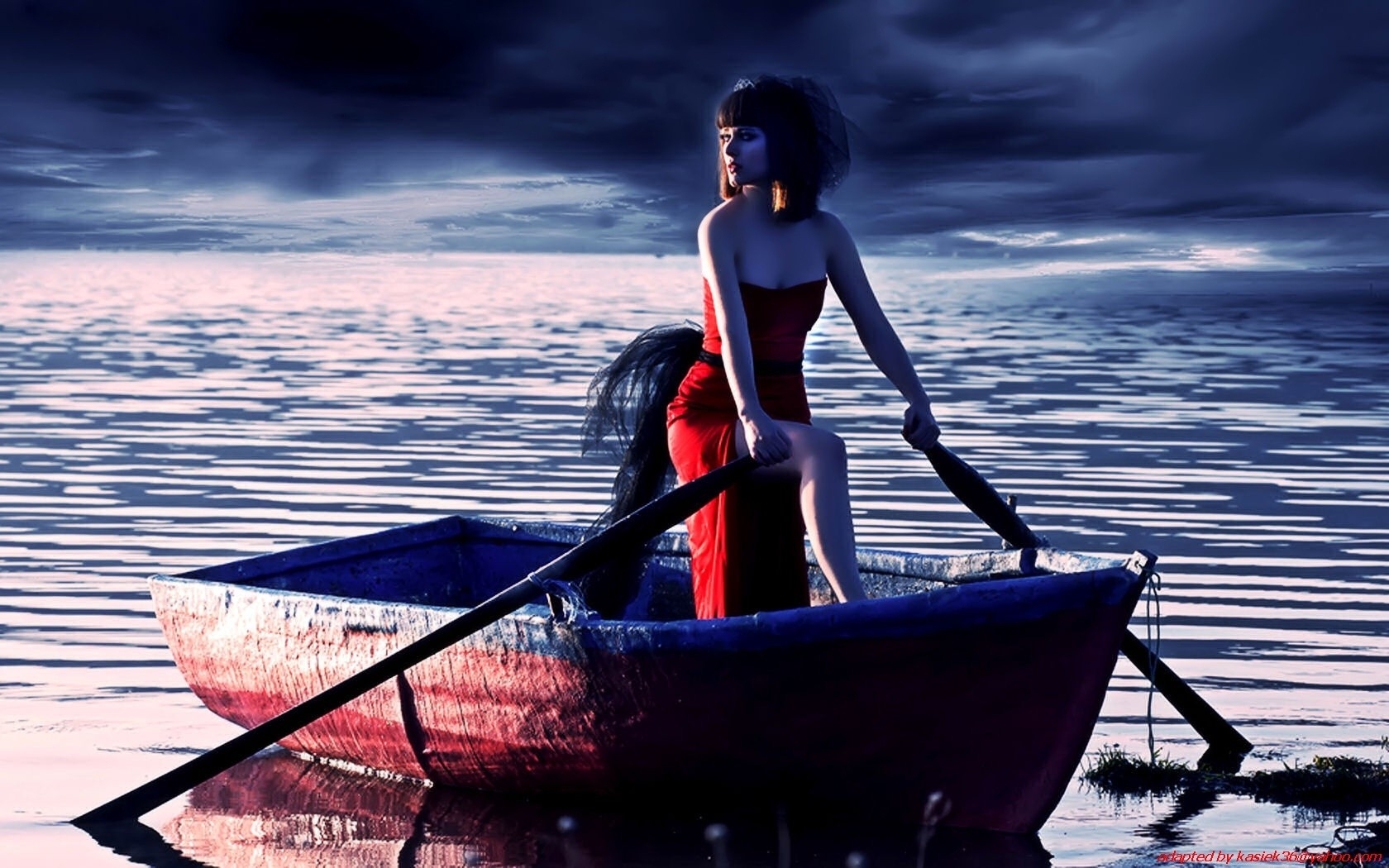 Women Boat Gothic Lake Mood Wallpaper Background