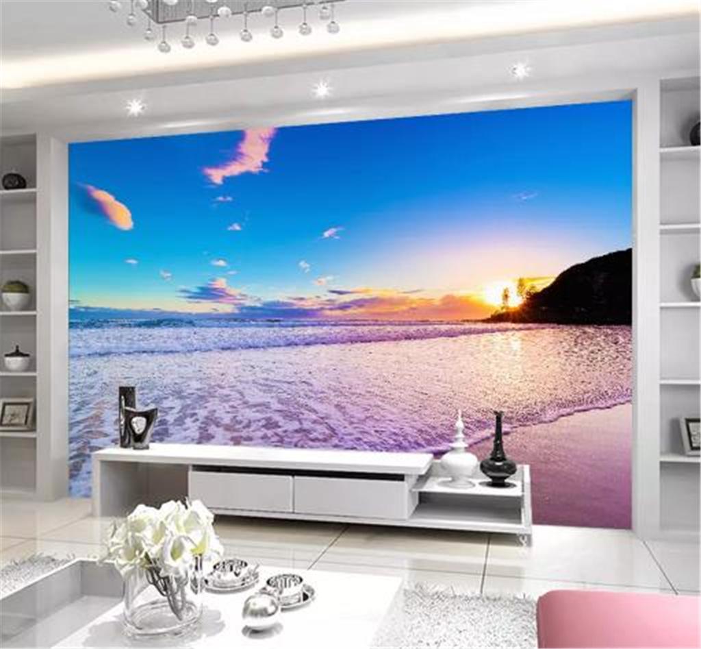 Wholesale HD Digital Print Wallpaper Seaside Sunset Beautiful