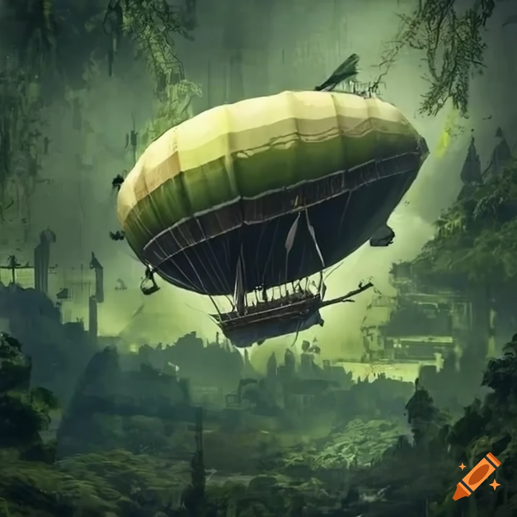 Free download Moss covered airship flying over a steampunk city in the ...