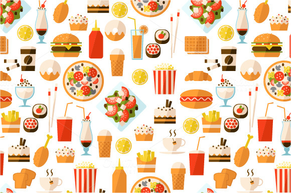 Food Background Pattern With Fast