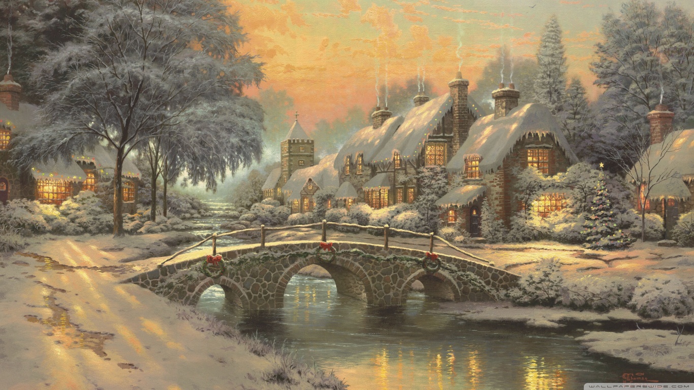 Classic Christmas Painting By Thomas Kinkade Ultra HD Desktop