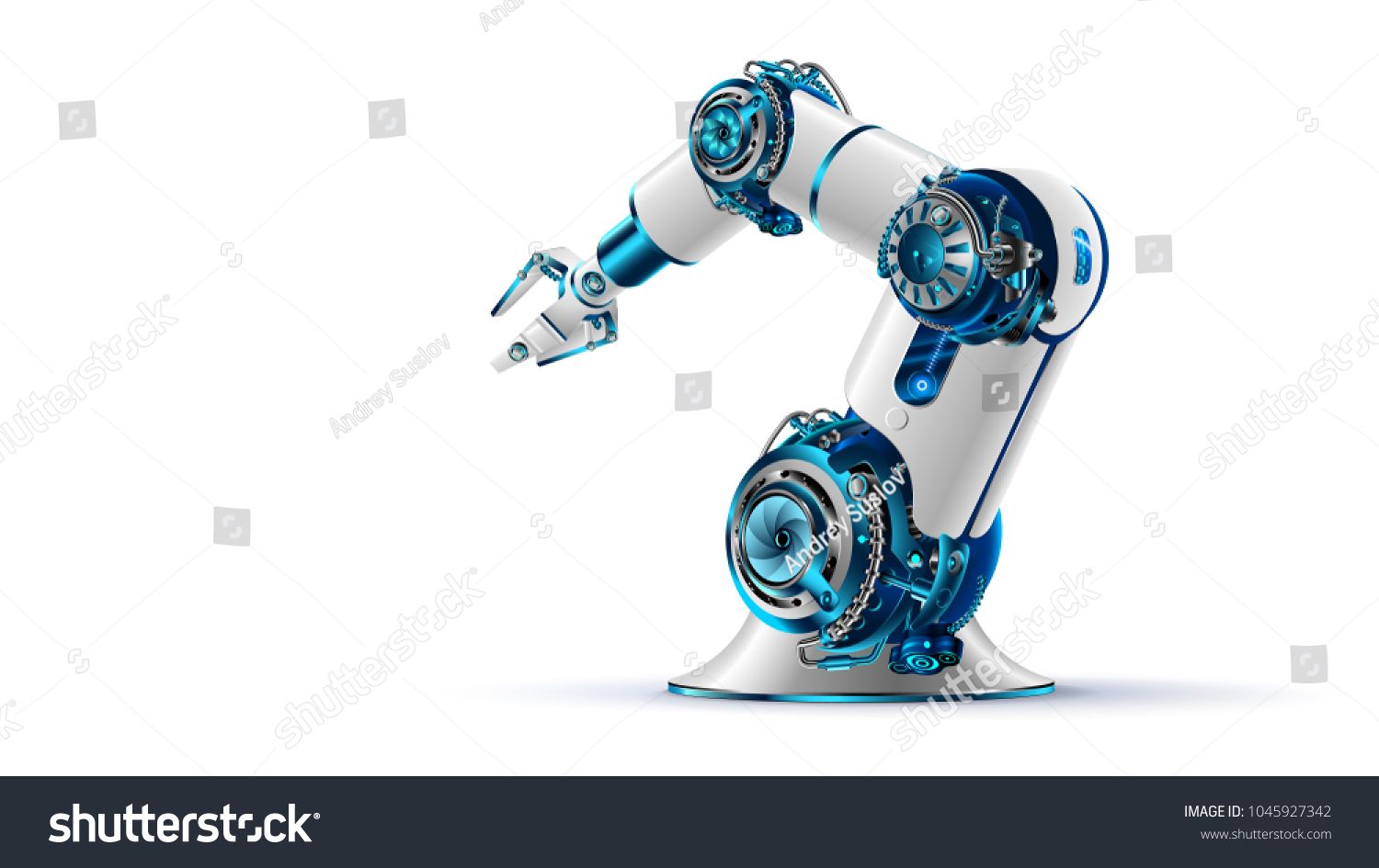 Robotic Arm 3d On White Background Mechanical Hand Industrial
