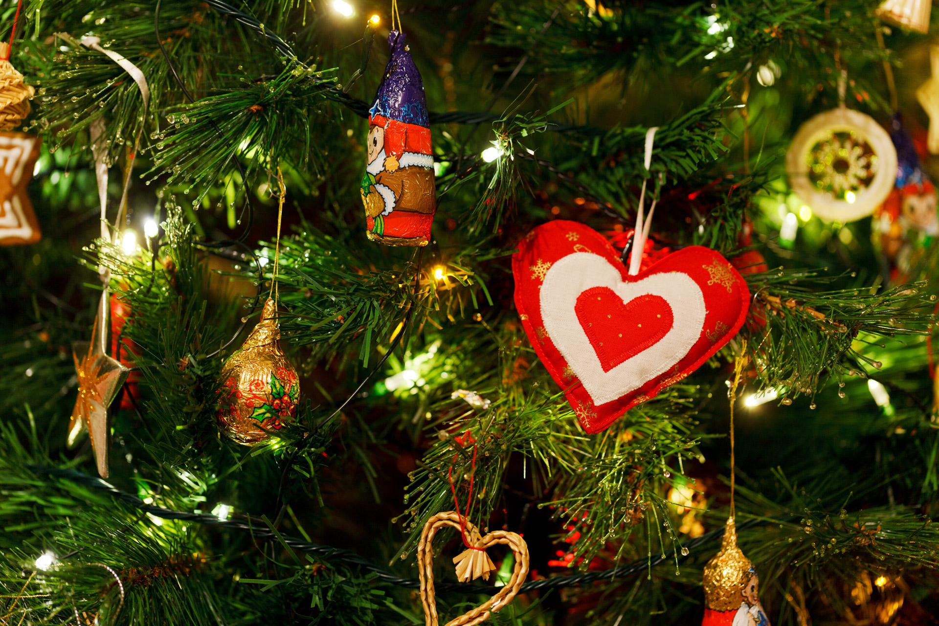 Christmas Lights Ornaments Tree Sfondo