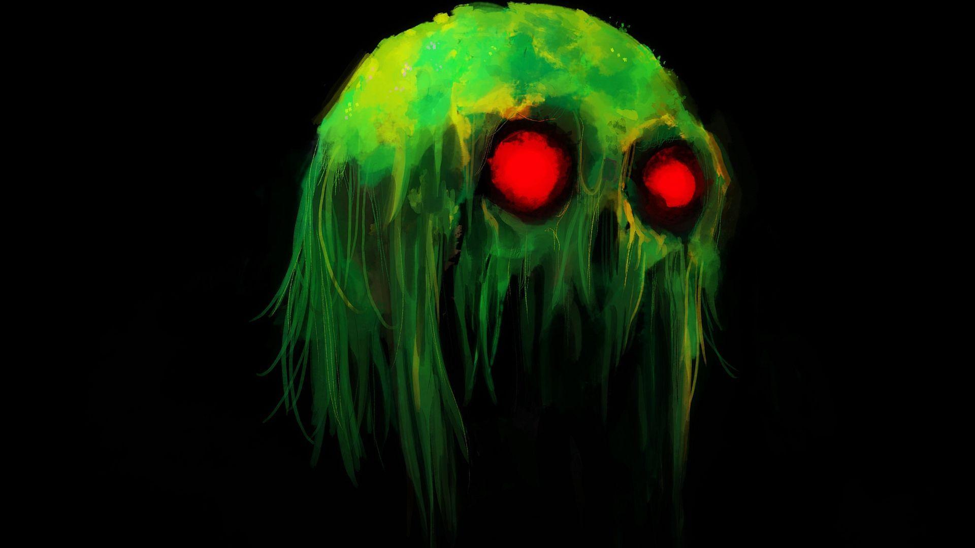 Creepy Green Monster Face HD Desktop Wallpaper