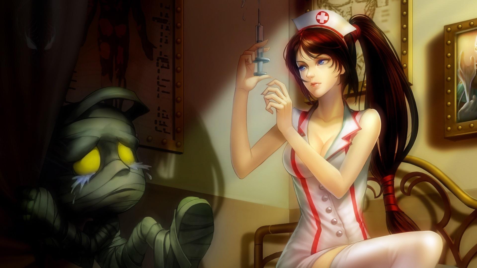 1054203 anime League of Legends nurses clothing Amumu Akali