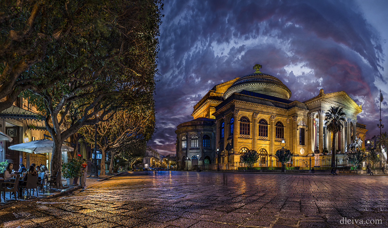 Photos Italy Teatro Massimo Palermo Hdr Street Night Time Cities