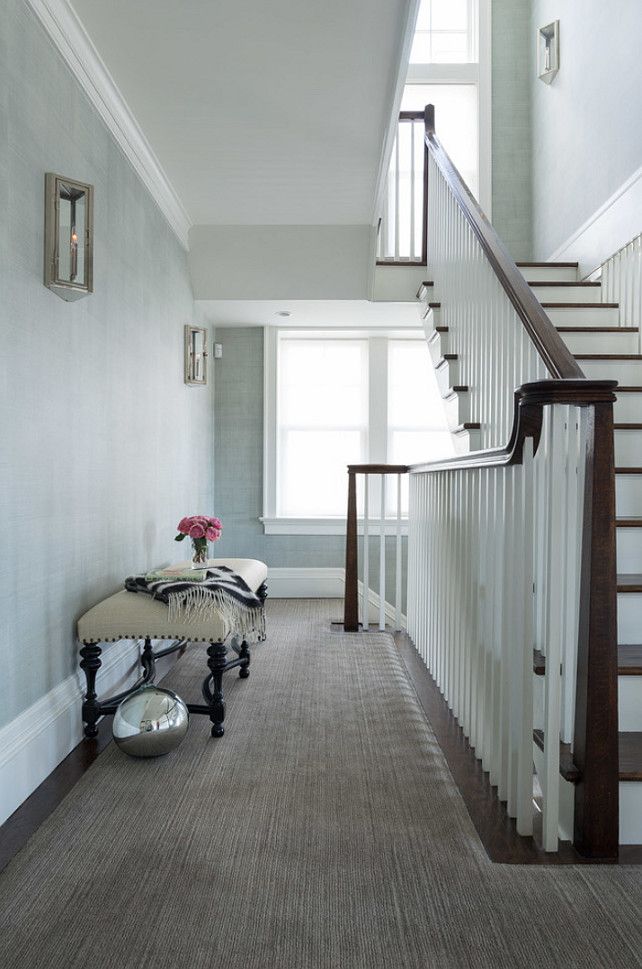 Foyer Color Palette Ideas With Blue Gray Grasscloth Wallpaper