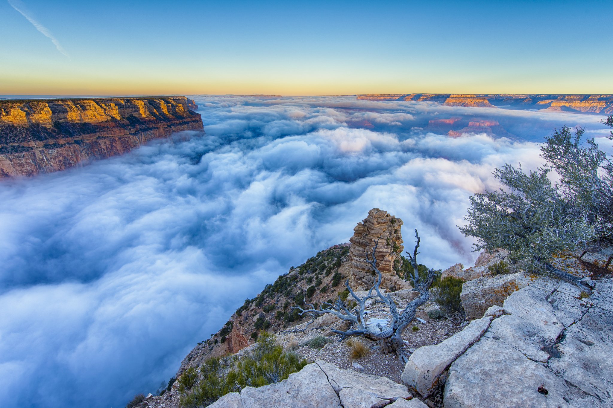 Fog Morning Grand Canyon Arizona Wallpaper Background