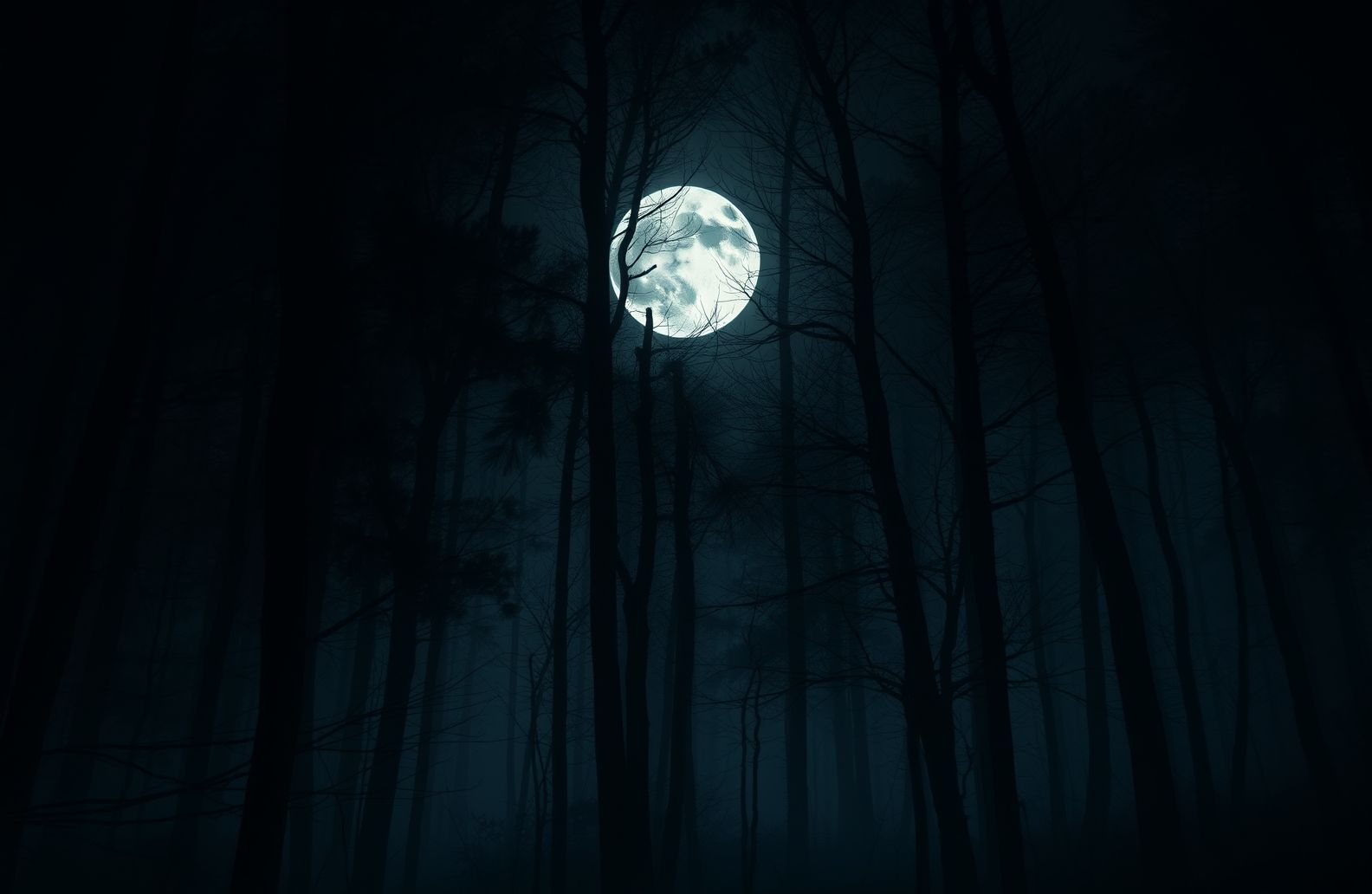 Dark Forest With Moon Wallpaper