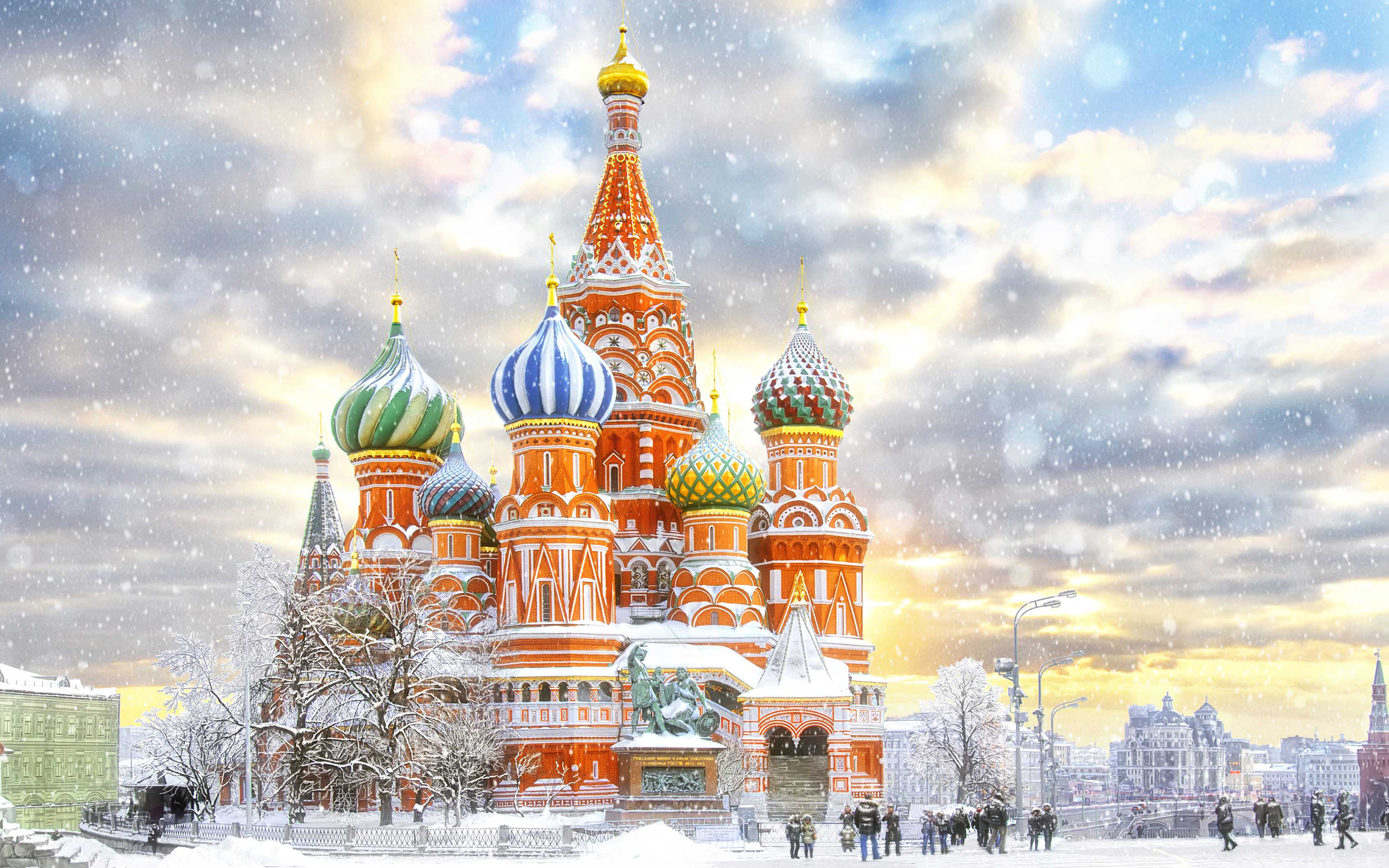 Winter Cathedral Dome Russia Moscow Religious Saint Basil S HD Wallpaper