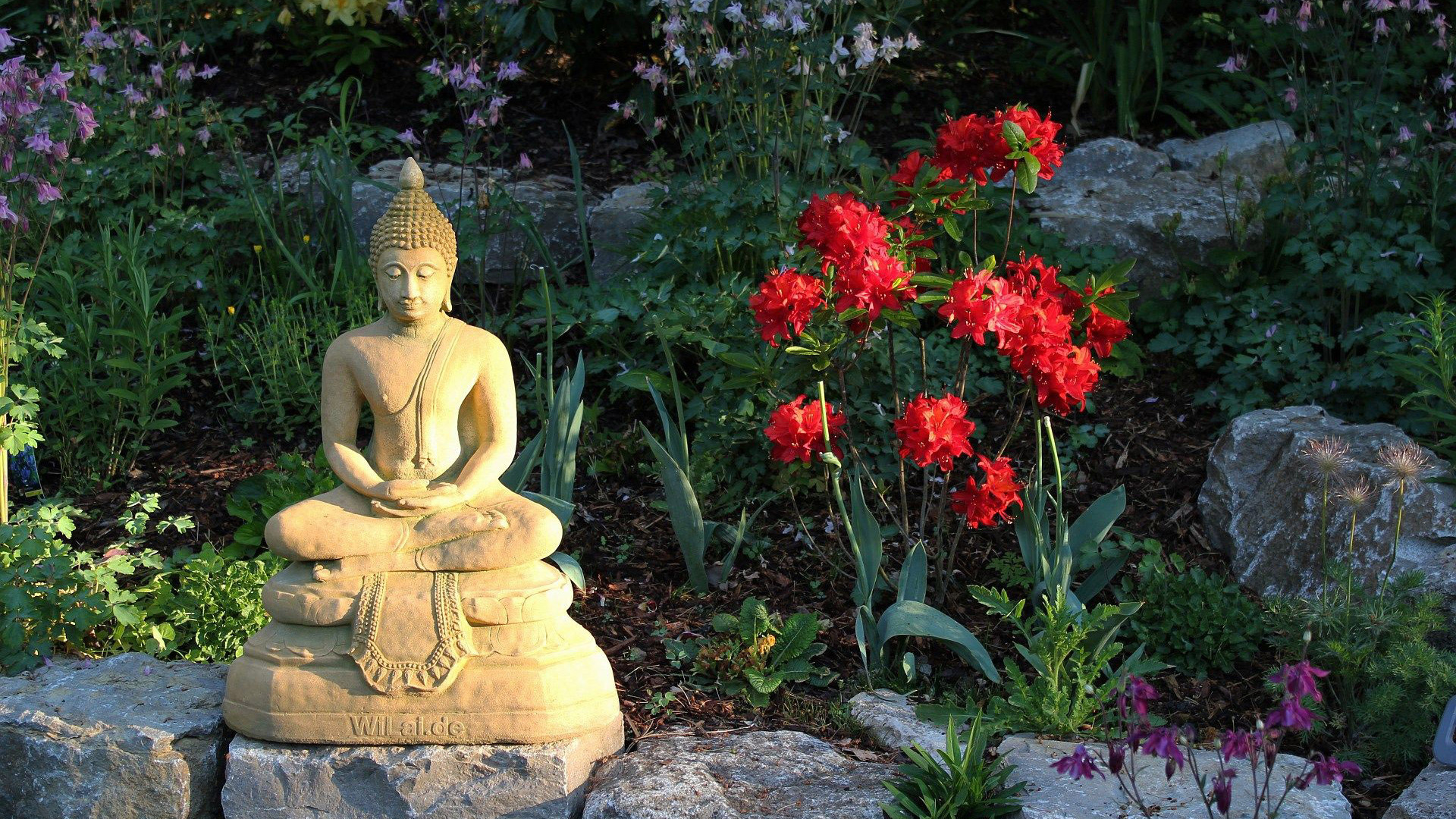 Buddha Statue In The Garden Widescreen Wallpaper