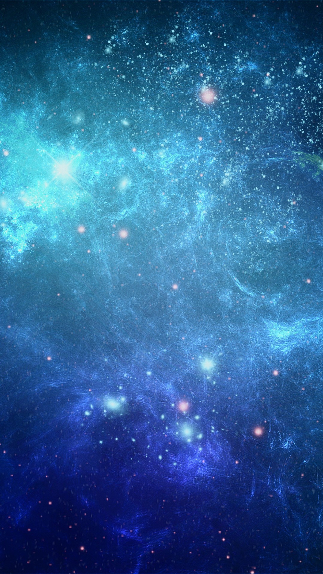 A breathtaking vista of a swirling blue and teal galaxy, speckled with countless stars