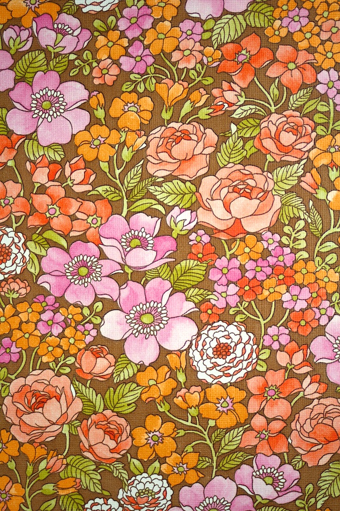Vintage Small Floral Wallpaper Pink Orange