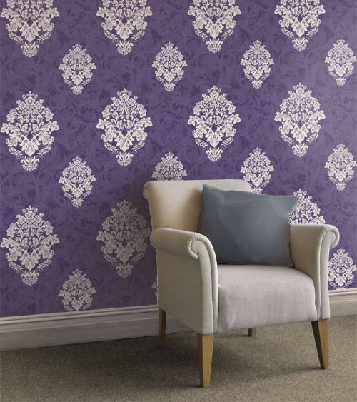 Crown Wallpaper Inspire Collection Arabesque Cream On Purple Pictures