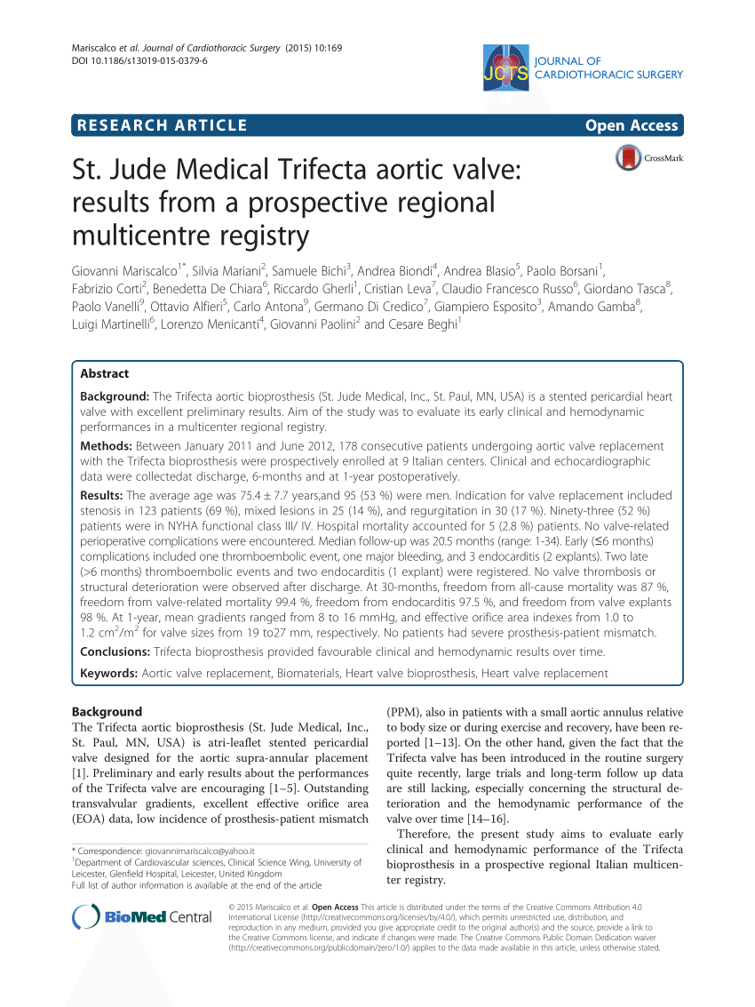Pdf St Jude Medical Trifecta Aortic Valve Results From A