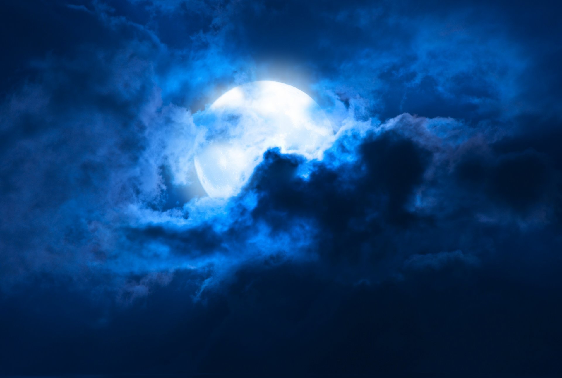 Moon Moonlight Night Midnight Clouds Cloudy Full