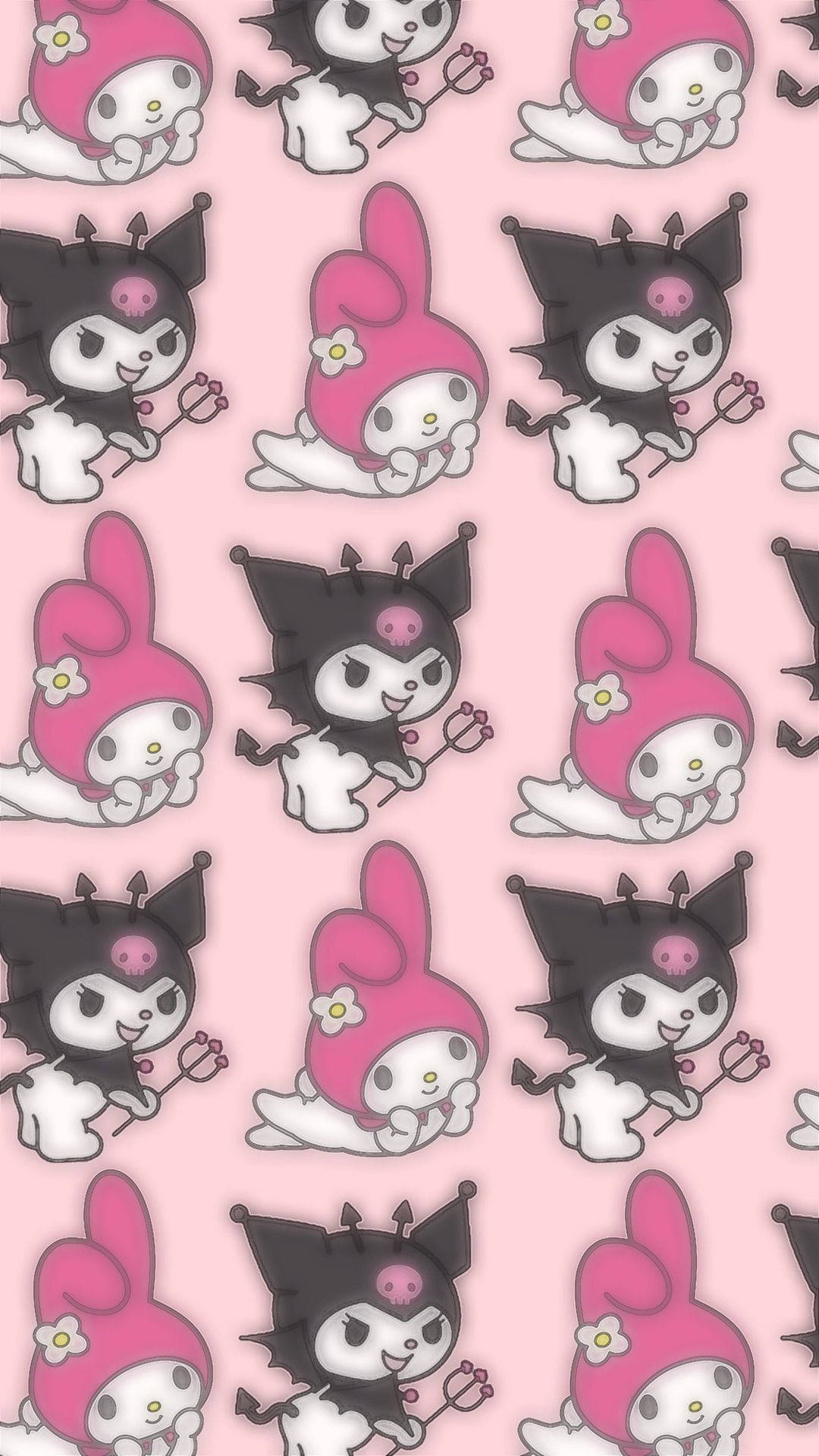 Kuromi and My Melody Pattern on Pink Background