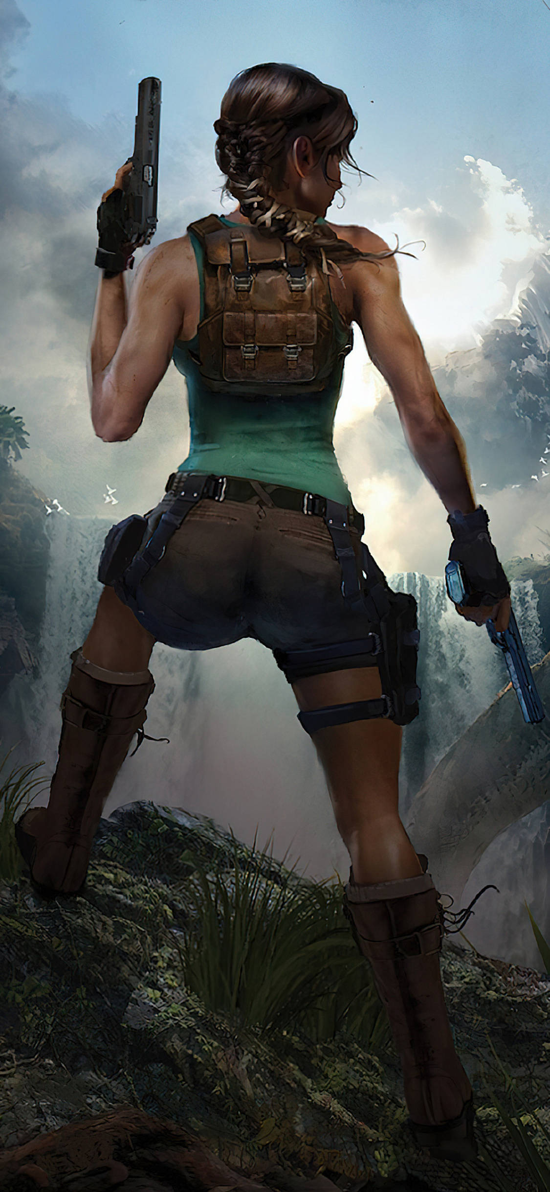 Sexy Tomb Raider With Gun iPhone Wallpaper