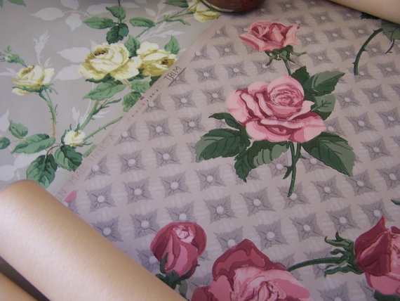 Vintage Wallpaper Pink Roses And Yellow On By Jenz4seasons