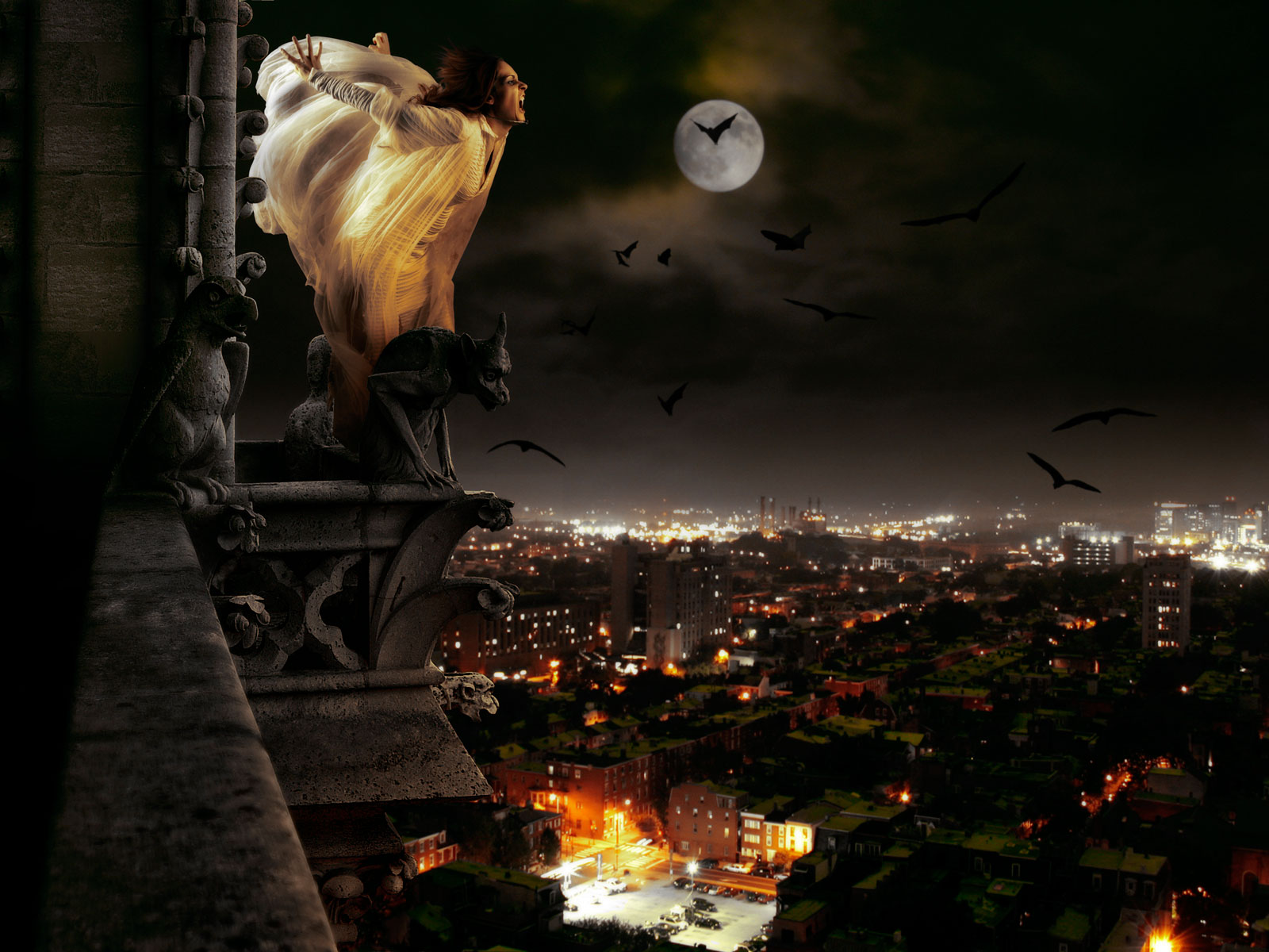 Dark Horror Gothic Vampire Women Evil Cities Night Halloween Cg
