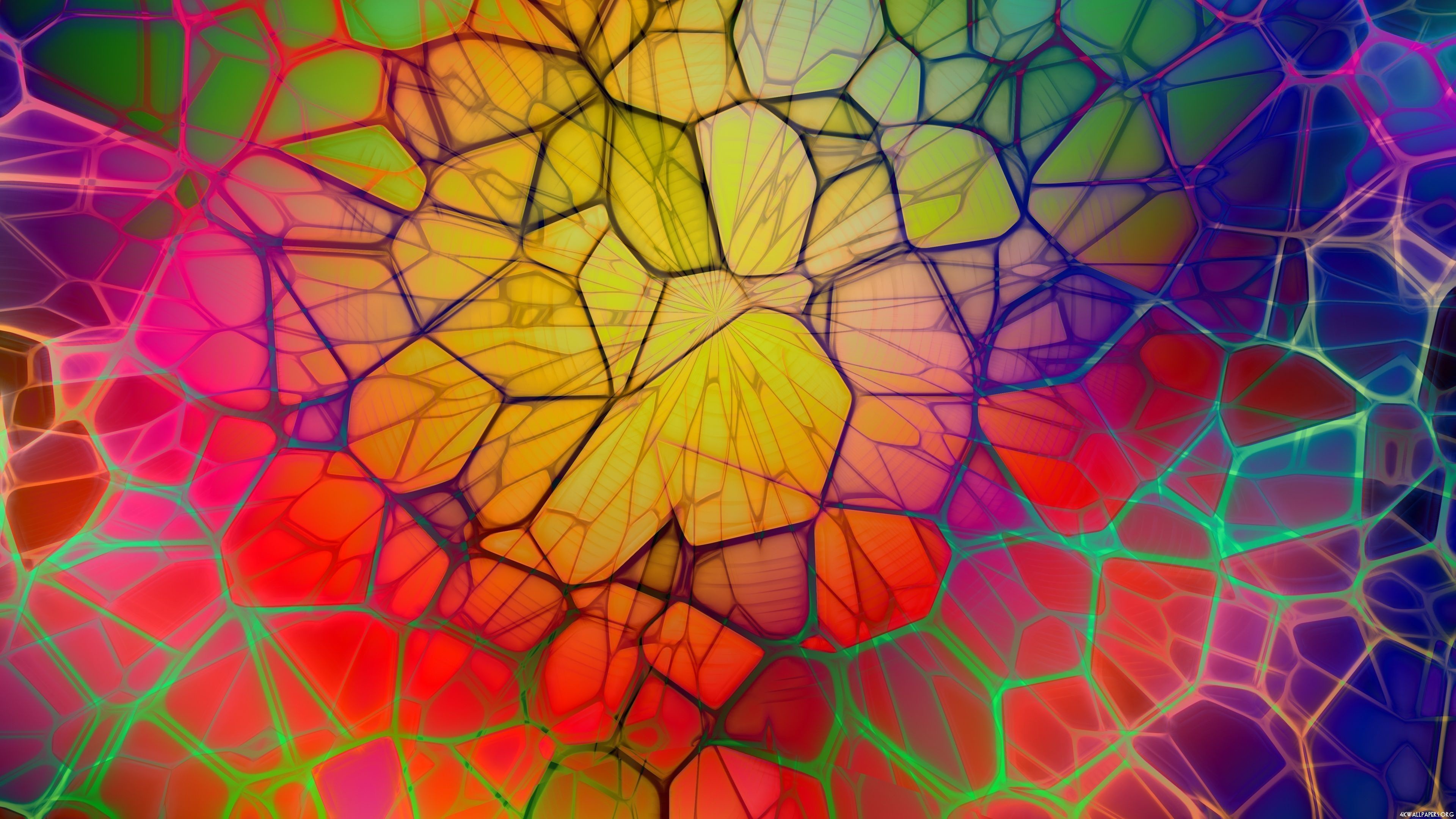 Vivid abstract 4k wallpaper with a network of interconnected lines and vibrant colors