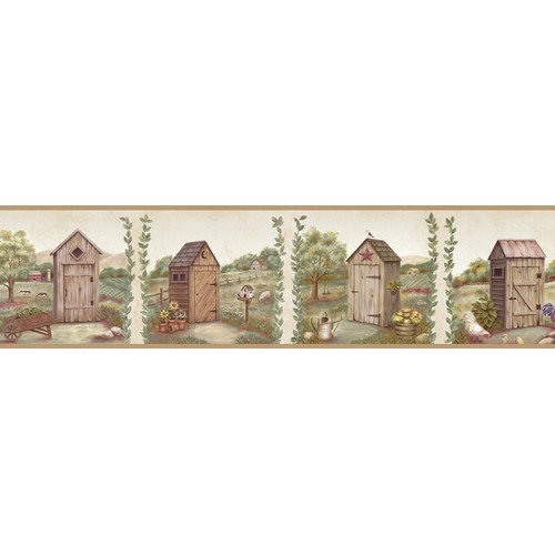 Home Fashions Pure Country Fredley Meadow Outhouse Wallpaper Border