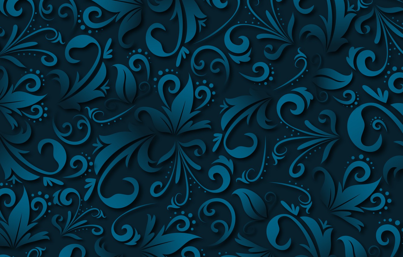 Wallpaper Pattern Blue Flower Retro Abstract