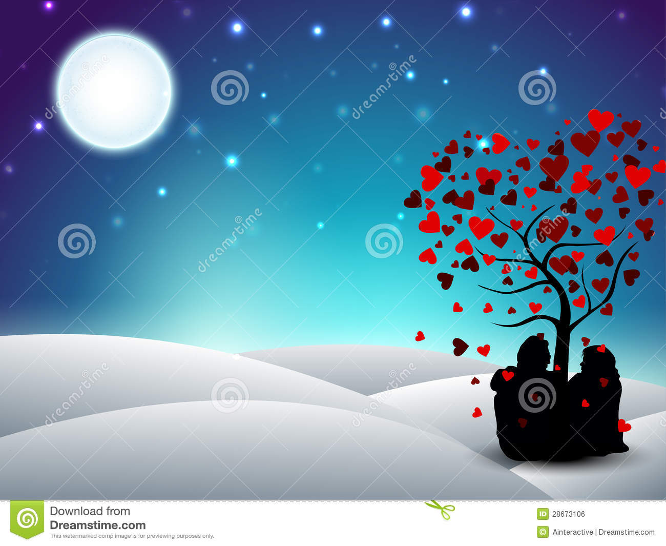 Image Valentines Day Winter Background With Sitting Couple Silhouette