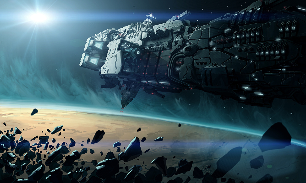 Desktop Wallpaper Starship Asteroids Space Fantasy Ship Technics